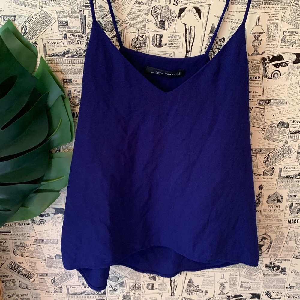 Zara Blue Cami Sleeveless Blouse Top SZ Medium - Picture 3 of 8